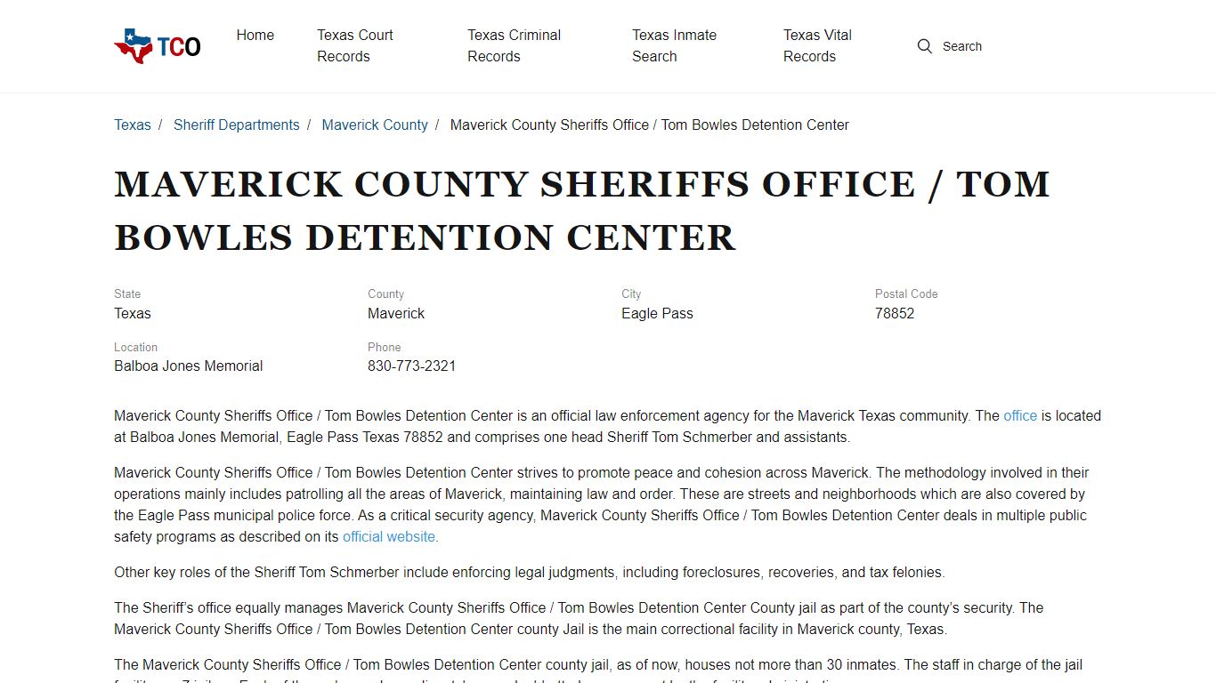 Maverick County Sheriffs Office / Tom Bowles Detention Center in Eagle ...