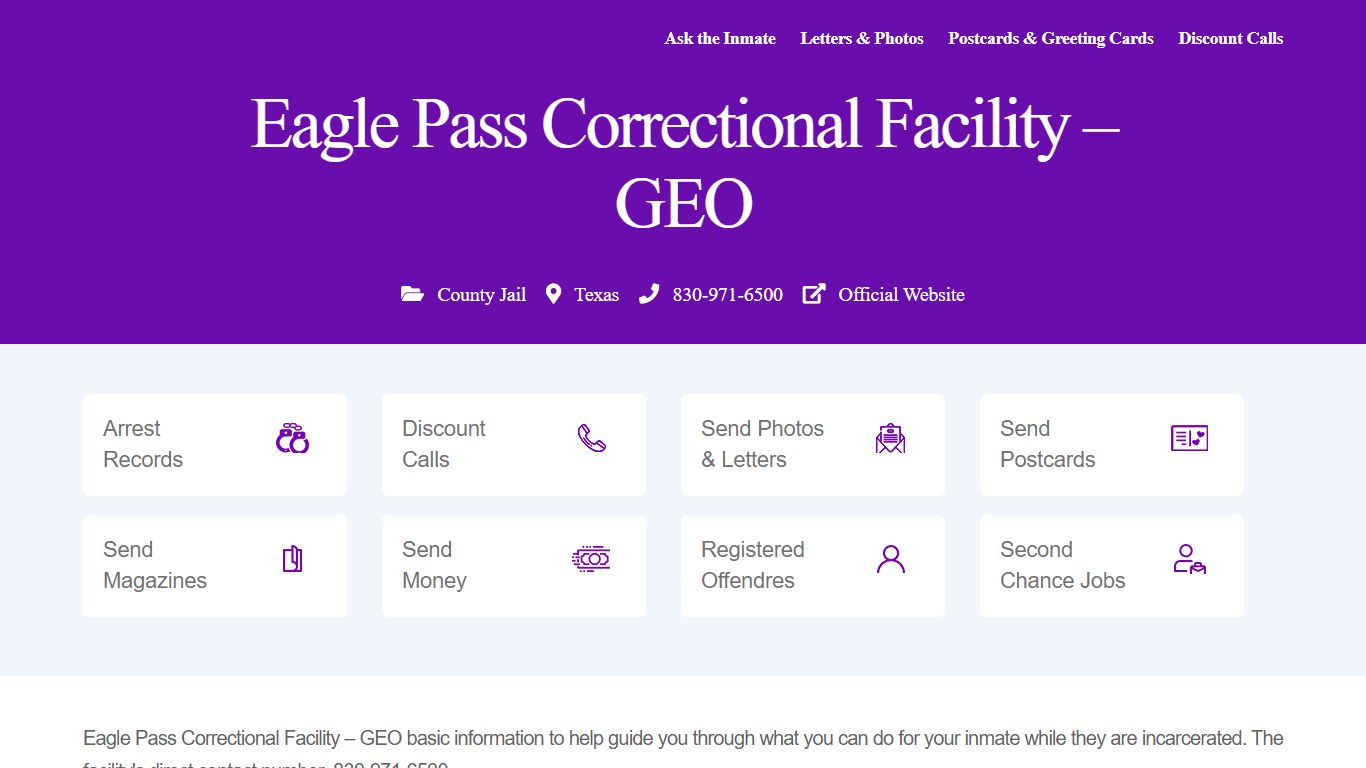 Eagle Pass Correctional Facility - GEO - InmateAid